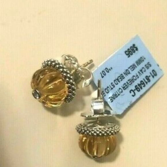 Lagos Caviar Silver 18k Gold Diamond Citrine Forever Melon Stud Earrings New - Picture 2 of 7